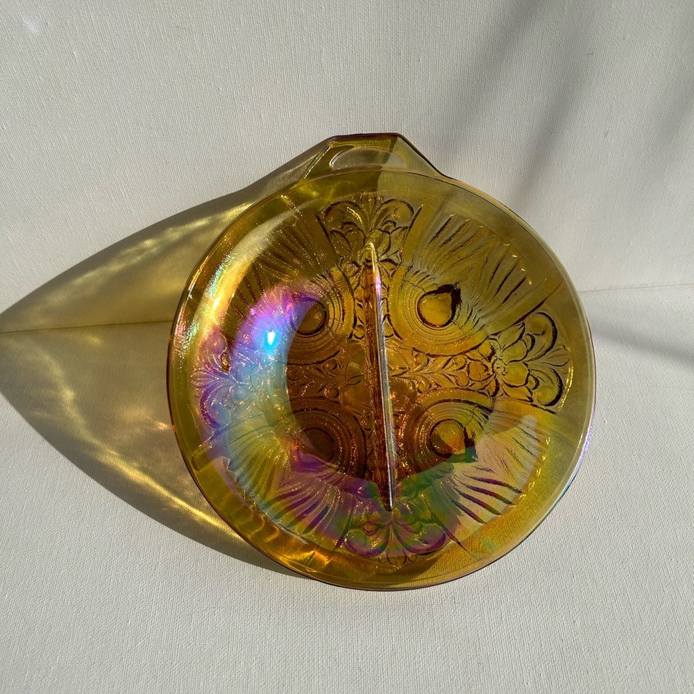 Indiana Glass Marigold Carnival Killarney Divided Dish